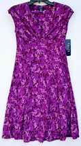 Chaps by Ralph Lauren V Neck Pleated Empire Jersey Purple Dot Dress Miss... - $79.99