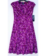 Chaps by Ralph Lauren V Neck Pleated Empire Jersey Purple Dot Dress Miss... - £63.75 GBP