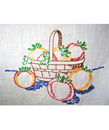 Darling Vintage Embroidered Fruit Basket Cotton Feed Sack Kitchen Dish T... - £9.55 GBP