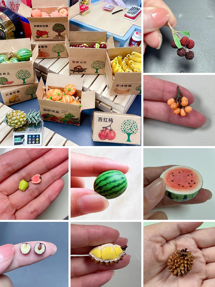 1:12 Food Play Miniature Carton OB11 Mini Durian, Watermelon and Pineapple Fruit - £10.01 GBP+