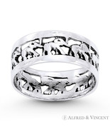 Elephant Herd Animal Totem Charm Eternity Band Oxidized 925 Sterling Sil... - $38.42 CAD