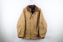 Vtg 90s Carhartt Mens 2XL Distressed Spell Out Quilted Canvas Chore Barn Jacket - $138.55