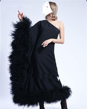 One Shoulder  Ankle Length Feathers Evening Dresses Woman  Party Dress - £132.20 GBP