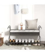 Upholstered Entryway Shoe Rack Bench - Rustic Industrial Storage - $2,604.68 MXN