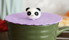 Set Of 4 Purple Panda Reusable Silicone Coffee Tea Cup Cover Lids Air Tight - $14.99