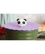 Set Of 4 Purple Panda Reusable Silicone Coffee Tea Cup Cover Lids Air Tight - £11.87 GBP