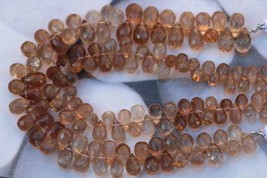 Natural, 8 inch imperial topaz teardrop gemstone briolette beads, 8--9.5 mm, nat - £40.47 GBP