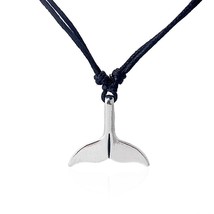 1pcs Fashion Tibetan Silver Whale Tail Charm Pendant Necklace With Black Wax Cot - £13.57 GBP