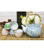 Japanese Sakura White Cherry Blossom Tea Set Ceramic Pot and Cups Set Se... - £26.28 GBP