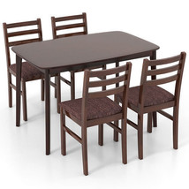 Vintage Wooden Dining Table Set for 4 with Padded Seat and Curved Backrest - £296.62 GBP