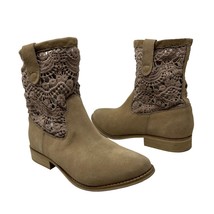 Zigi Girl Cole Women&#39;s Size 9 Khaki Tan Suede Leather Crochet Detail Ankle Boots - £20.79 GBP