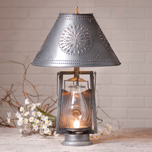 Country Farmer&#39;s Lamp with Punched Tin Shade in Antique Tin - £126.24 GBP