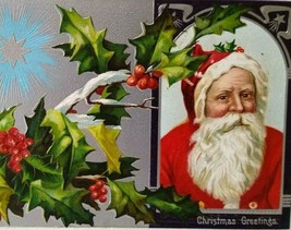 Santa Claus Father Christmas Postcard Silver Star Holly Series 679 Germany 1908 - £17.18 GBP