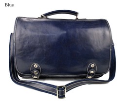 Leather blue shoulder bag messenger bag women men handbag leather bag satchel  - £151.87 GBP