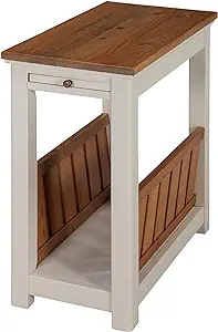 Savannah Chairside Magazine End Table With Pull-Out Shelf, Ivory With Na... - $214.99