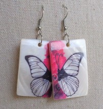 White Red Black Shell Butterfly Drop Dangle Rectangle Earrings Wire Hook Jewelry - £6.99 GBP