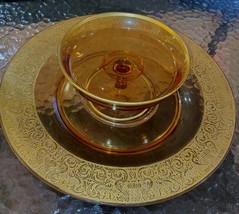 Florentine Dark Amber, Gold Paint Glass 2 Serving Pieces/ DipNChip Or Ca... - €24,20 EUR