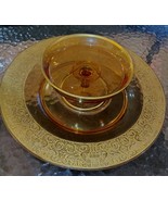 Florentine Dark Amber, Gold Paint Glass 2 Serving Pieces/ DipNChip Or Ca... - €24,20 EUR