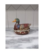 Hand Painted Mallard Duck on Nest, Candy Dish, Pottery Duck Decor, Vinta... - $24.75