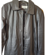 Calvin Klein Womens 100% Leather Coat Size Med Black Zipper / Snap Closu... - $51.48 CAD