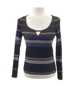 WHBM Small Ribbed Knit Sweater Striped Long Sleeve Stretch Keyhole Scoop... - $33.85