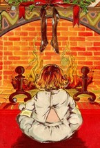 1910 Embossed Christmas Postcard Child Sitting In Front Of Fireplace  - £15.64 GBP