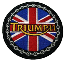 Triumph Motorcycle Biker British Embroidered Patch~3 1/2&quot; Round~Iron Sew On - $4.85