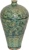 Vase Dragon Colors May Vary Speckled Green Variable Ceramic Carved Handmade - £326.87 GBP