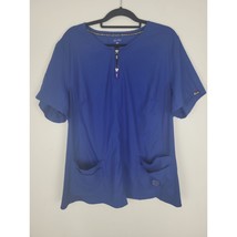 Koi Lite Scrub Top 3x Womens Plus Size Blue V Neck Short Sleeve Zipper P... - $24.73