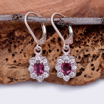 2 Ct Oval Cut Rhodolite Round Cut Moissanite Hoop Earrings For Gift 925 Silver - £103.29 GBP