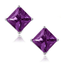 Amethyst Square Princess Cut CZ Crystal 925 Sterling Silver Stud Earrings - £13.72 GBP+