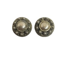 Vintage Earrings Signed SIAM CANNETILLE Sterling Silver Clip on Round textured - £43.02 GBP
