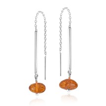 Glowing Simulated Amber Slide-Through Sterling Silver Dangle Earrings - £9.39 GBP