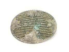 Convex Oval Cornucopia Brooch Patina Bronze Metal Beaded Vintage - $15.15