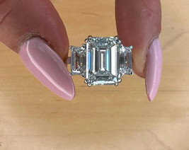 Lab Grown 6.59 Carat Emerald Shape E/VS1 Diamond Engagement Ring 18k Whi... - $5,650.00