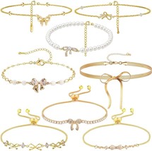  8 Pcs Chain Bow Bracelets for Women Charm Statement Ribbon Link Dainty B - £29.40 GBP