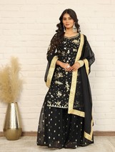 Elegant Black and Gold Embroidered Sharara Suit for Eid,Festive Designer... - $50.00