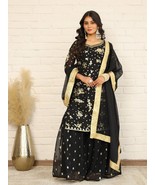 Elegant Black and Gold Embroidered Sharara Suit for Eid,Festive Designer... - $50.00
