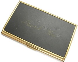 Vintage Thank You Business Card Holder Black Gold Tone - $29.69