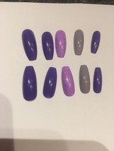Purple, lavender gray &amp; glitter Long Coffin False Nails choose your shape - £6.31 GBP