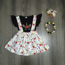 NEW Boutique Unicorn Apple Suspender Skirt Back to School Outfit Set - £6.71 GBP