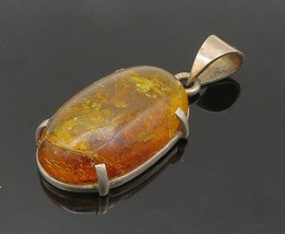 925 Sterling Silver - Vintage Cabochon Cut Amber Smooth Drop Pendant - PT16765 - £48.98 GBP