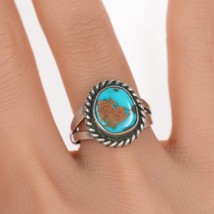 sz6.75 Vintage navajo silver and turquoise ring with rope edge - £58.84 GBP