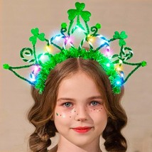 St Patricks Day Headband Green Light Up Shamrock Hair Accessories Irish Costume  - £17.58 GBP