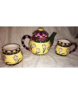 Milson &amp; Louis Hand Painted Whimsical Flower Teapot Cream &amp; Sugar Yellow... - £18.28 GBP