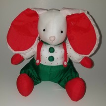 VTG Bunny Rabbit Plush 8&quot; Toy Easter Christmas Nylon Red Green White Rus... - $24.70