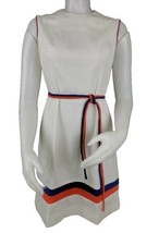 60s Mod Sheath Dress Sz 10 Sleeveless Hob Nobber Belted Knit Stewardess Vintage - £49.85 GBP