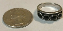 4 Black Stones Ring Sterling Silver .925 Size 8 - £30.06 GBP