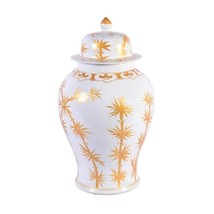 White and Gold Gilt Porcelain Bamboo Motif Temple Jar 18&quot; - £205.27 GBP