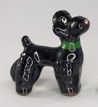 Vintage Redware Poodle Dog Black Figurine Standing Green Collar MCM - £11.24 GBP